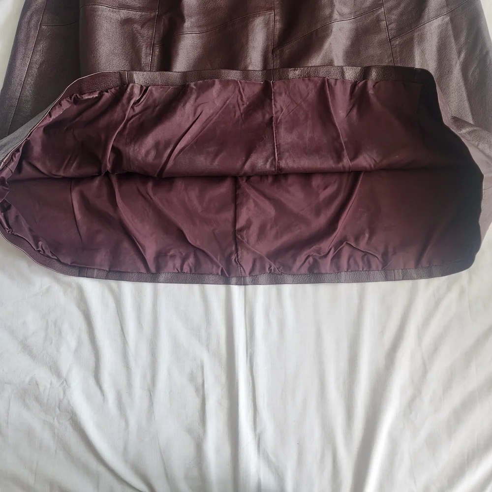 Brown Genuine Leather Skirt Womens Size 20 Vintage Midi Pockets Red - Picture 6 of 10